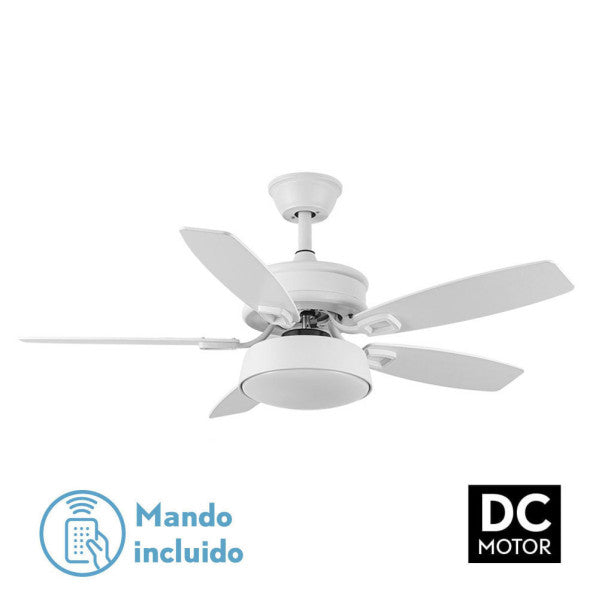 Ventilador Braw 30W DC Blanco/Haya de Fabrilamp, vista frontal con aspas.