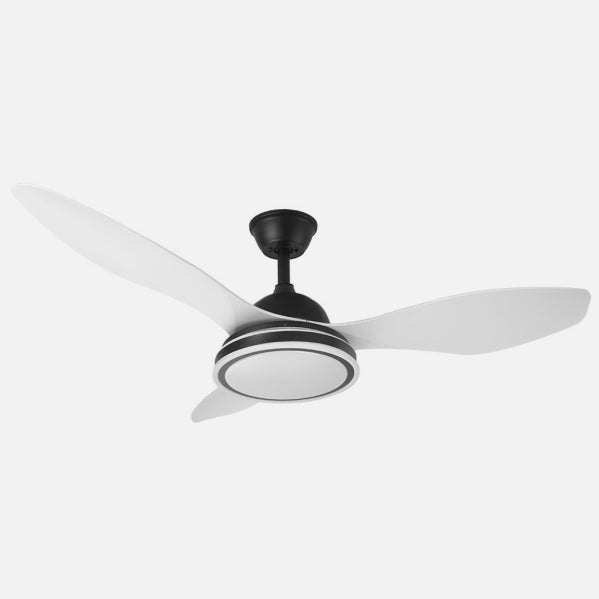Ventilador de Techo con Luz LED Datoo 122 cm Negro y Aspas Blancas Fabrilamp encendida con proyección de luz y ambiente | LuzGurú