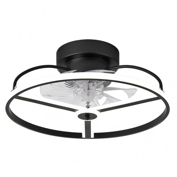 Ventilador de Techo con Luz LED Bora 50 cm Negro Fabrilamp instalada en ambiente decorativo de salón o dormitorio | Fabrilamp / Abrila