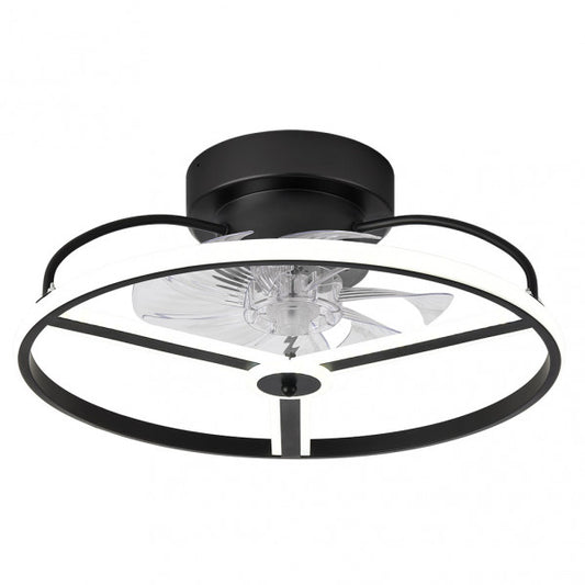 Ventilador de Techo con Luz LED Bora 50 cm Negro Fabrilamp instalada en ambiente decorativo de salón o dormitorio | Fabrilamp / Abrila