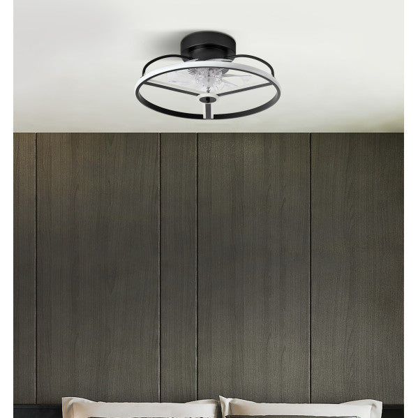 Ventilador de Techo con Luz LED Bora 50 cm Negro Fabrilamp encendida con proyección de luz y ambiente | LuzGurú