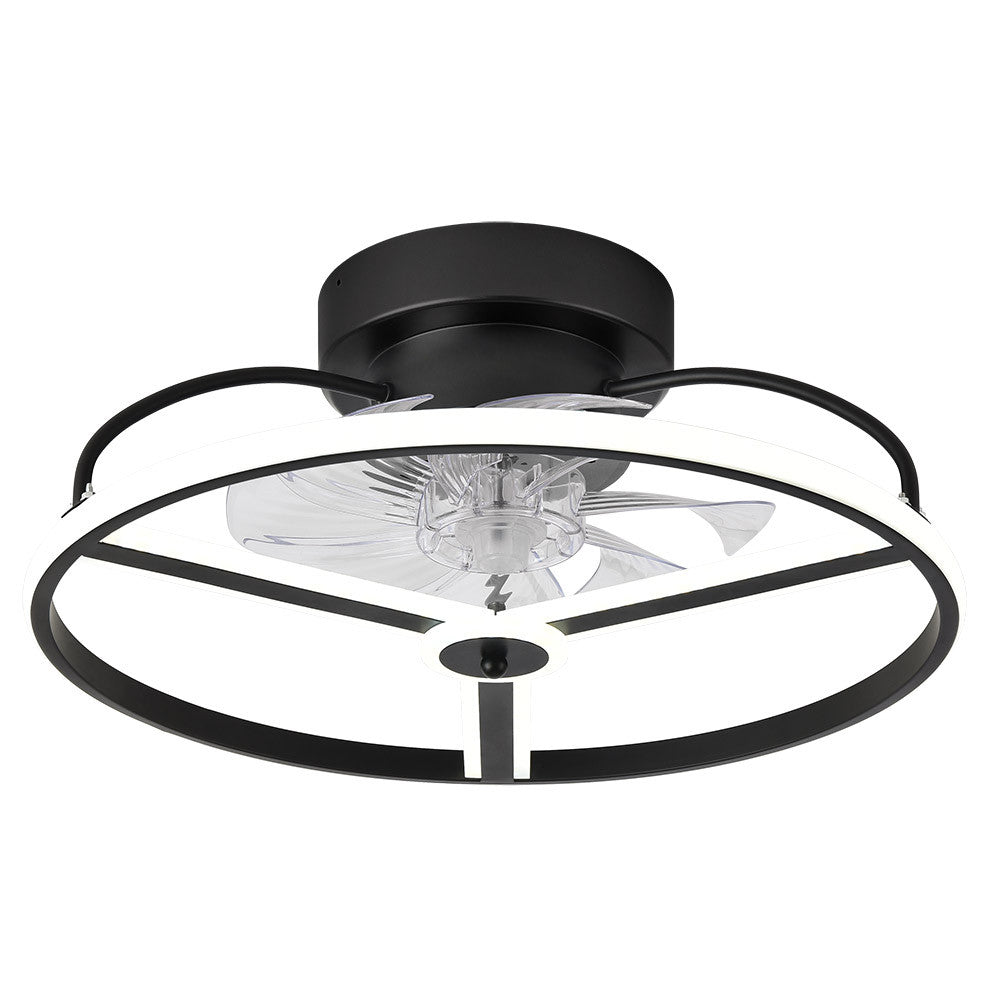 Ventilador Bora fabricado en metal negro y aspas transparentes de ABS