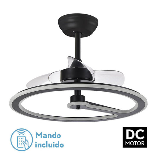 Ventilador de Techo con Luz LED Chom 62 cm Negro Fabrilamp - Vista frontal principal en fondo blanco | LuzGurú