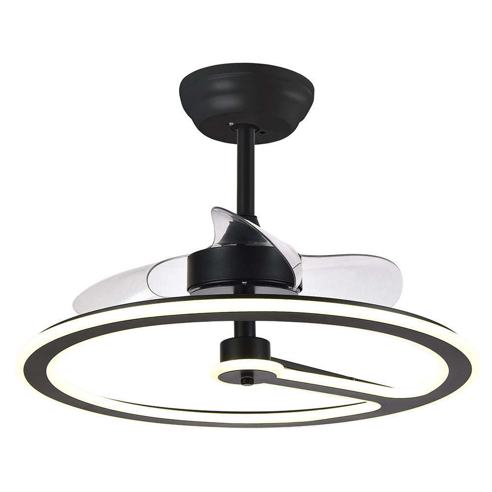 Ventilador CHOM fabricado en metal negro y aspas de policarbonato transparente, color principal negro