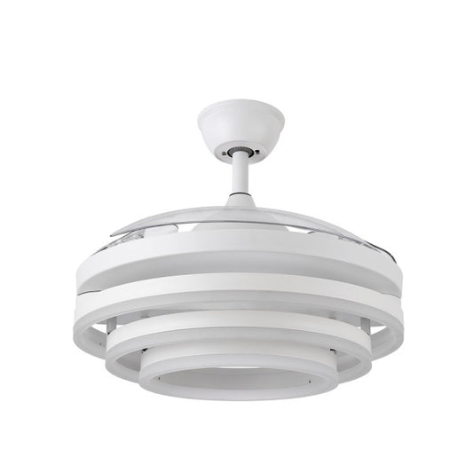 Ventilador de Techo con Luz LED KAI 107 cm Blanco Fabrilamp instalada en ambiente decorativo de salón o dormitorio | Fabrilamp / Abrila