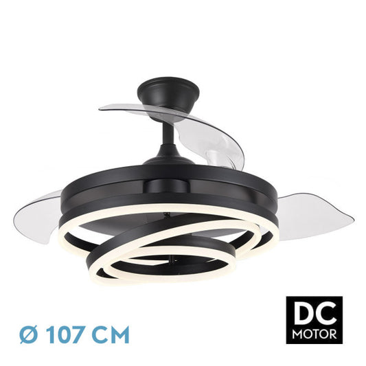 Ventilador de Techo con Luz LED KAI 107 cm Negro Fabrilamp - Vista frontal principal en fondo blanco | LuzGurú