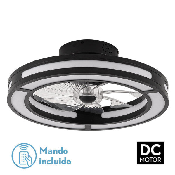 Ventilador de techo Kastoria negro de Fabrilamp, 8 aspas, 50cm de diámetro, 6 velocidades, con mando a distancia.