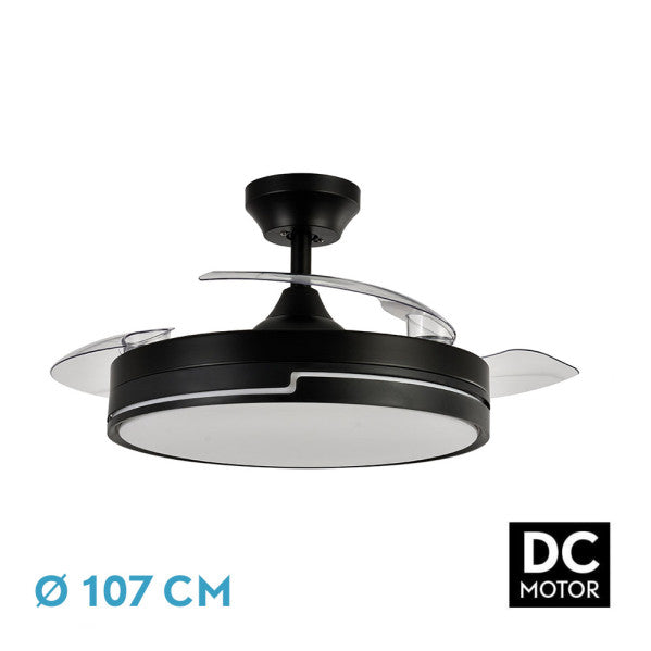 Ventilador de techo Olimpia Negro de Fabrilamp/Abrila con aspas retráctiles, mando a distancia y temporizador.