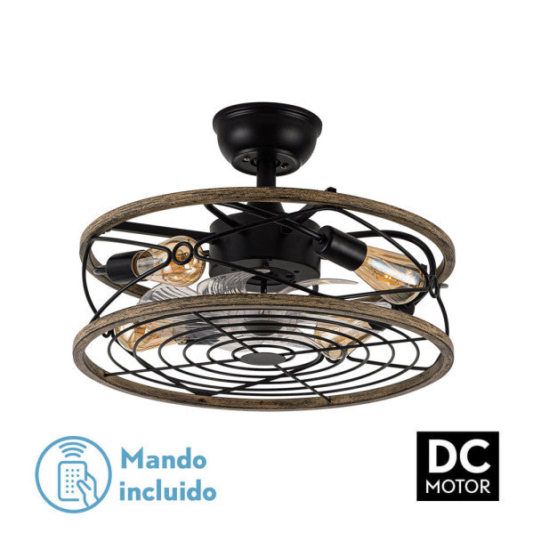 Ventilador de techo Arcadia negro con 8 aspas transparentes, mando a distancia y temporizador. Fabrilamp en luzguru.com