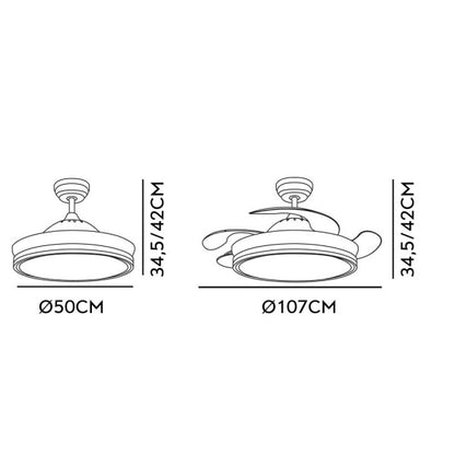 Ventilador de Techo con Luz LED Bayomo 107 cm Níquel Fabrilamp encendida con proyección de luz y ambiente | LuzGurú