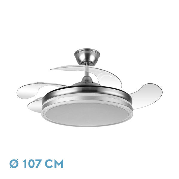 Ventilador de Techo con Luz LED Bayomo 107 cm Níquel Fabrilamp - Vista frontal principal en fondo blanco | LuzGurú