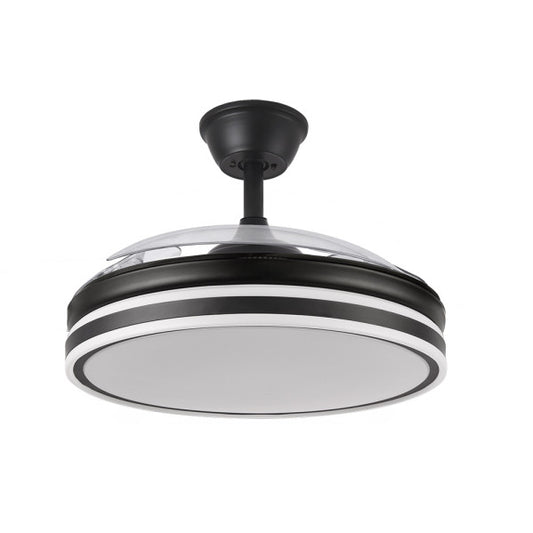 Ventilador Bayomo 72w Negro con aspas desplegables, detalle del mando a distancia.