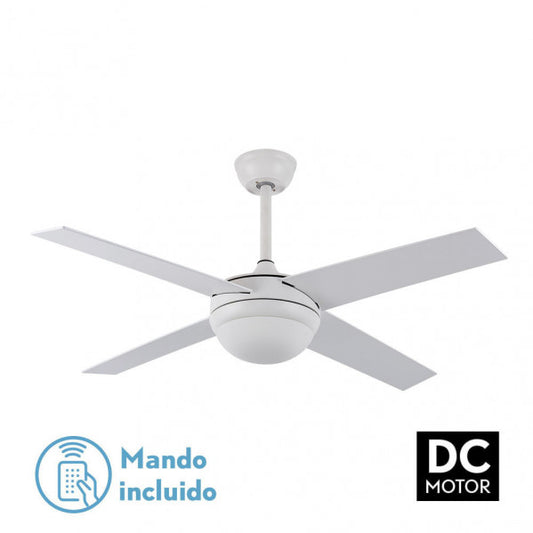 Ventilador de techo Ciro DC Blanco/Haya de Fabrilamp, vista frontal con aspas.