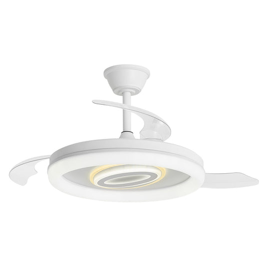 Ventilador de techo retráctil Bribón blanco de AJP / Alemar con palas plegadas, ideal para un diseño discreto y moderno.
