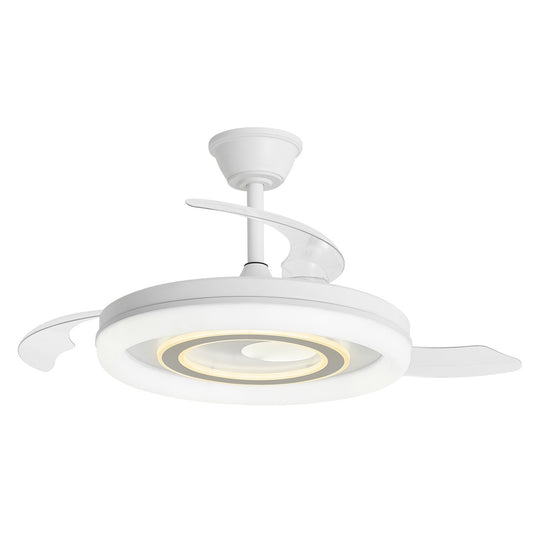Ventilador de techo retráctil Bribón Blanco-Plata AJP / Alemar con palas cerradas, vista frontal