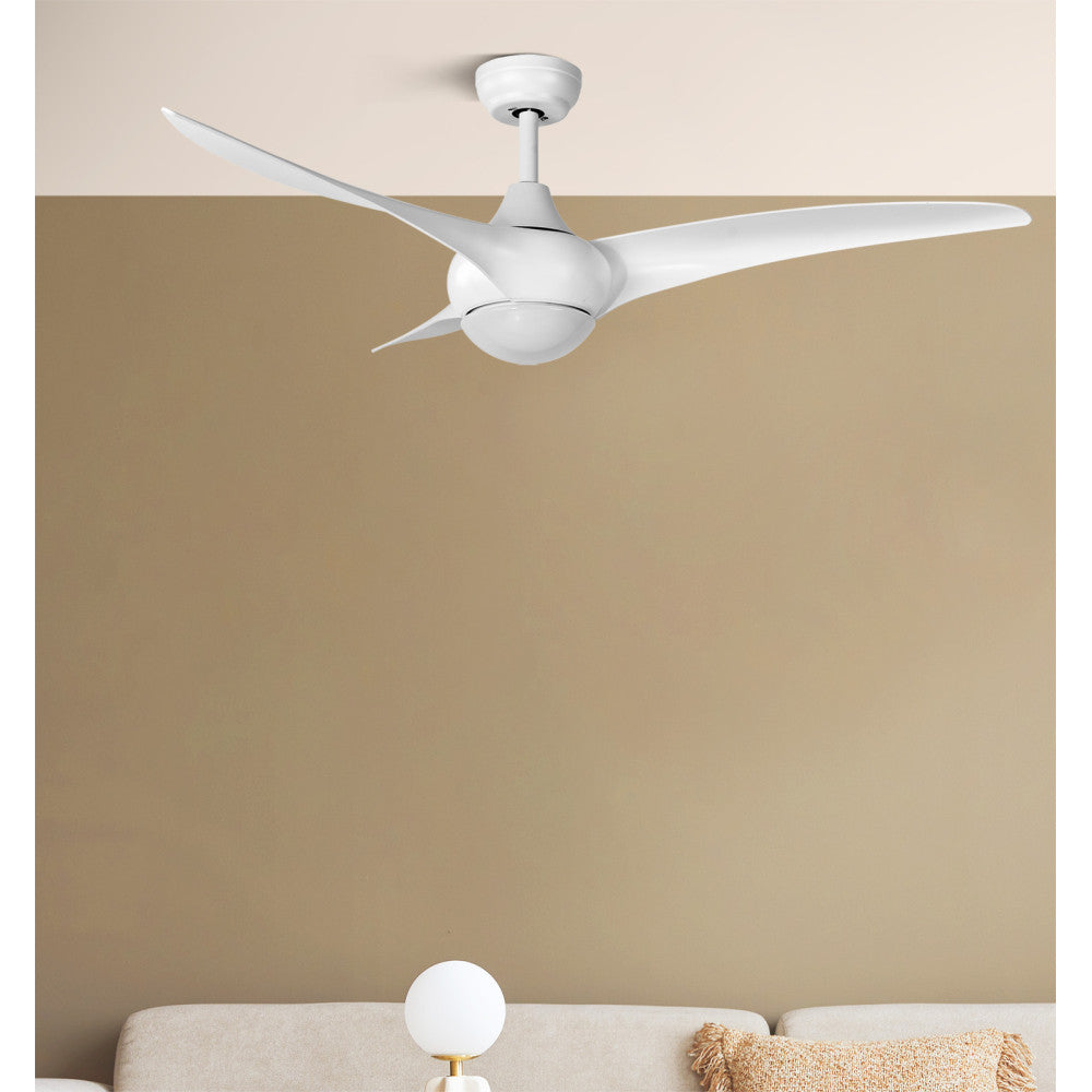 Ventilador de techo CANEA 24W DC 6 velocidades con luz LED de Fabrilamp, modelo blanco 134 cm