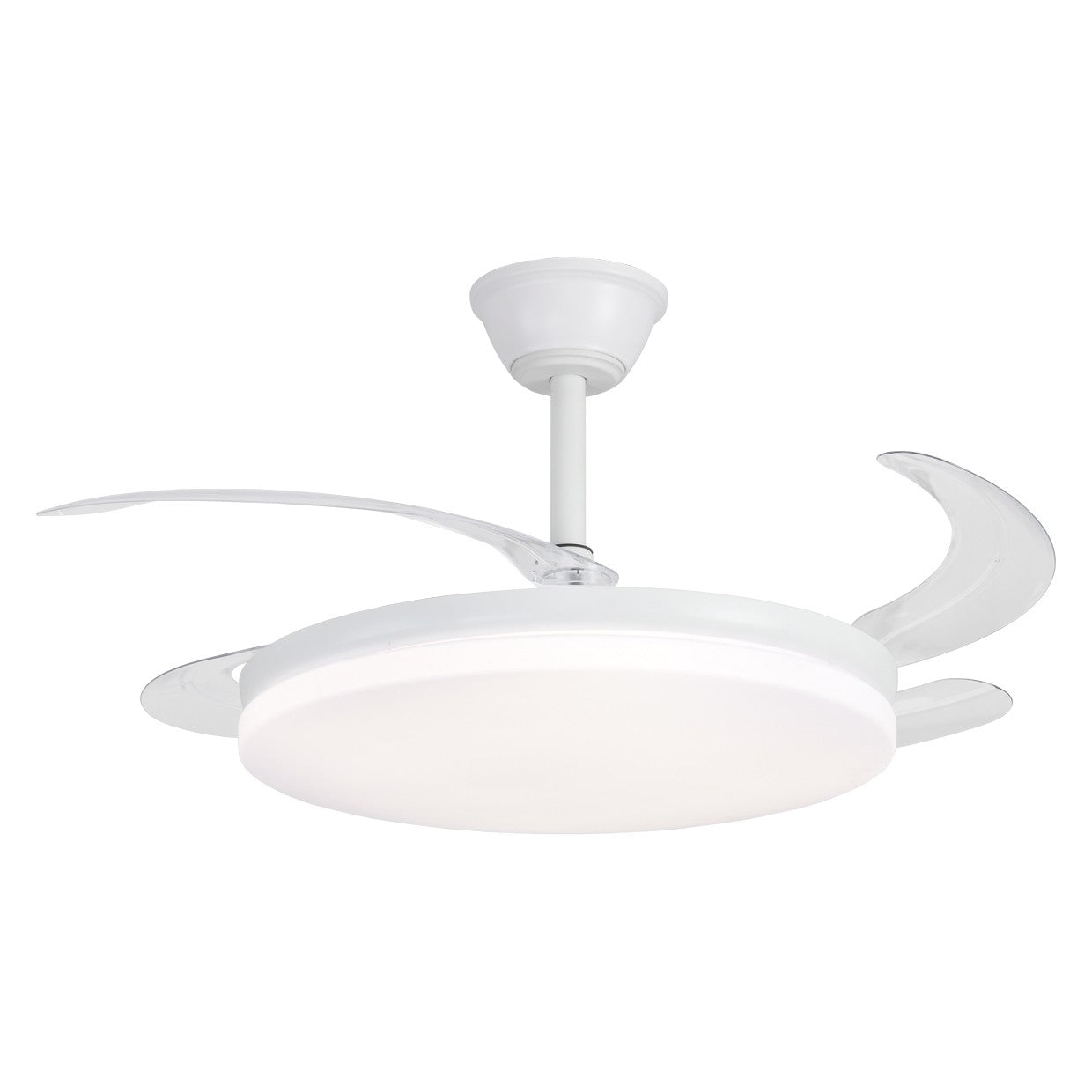 Ventilador de techo retráctil Creta Blanco AJP / Alemar con palas cerradas, vista frontal