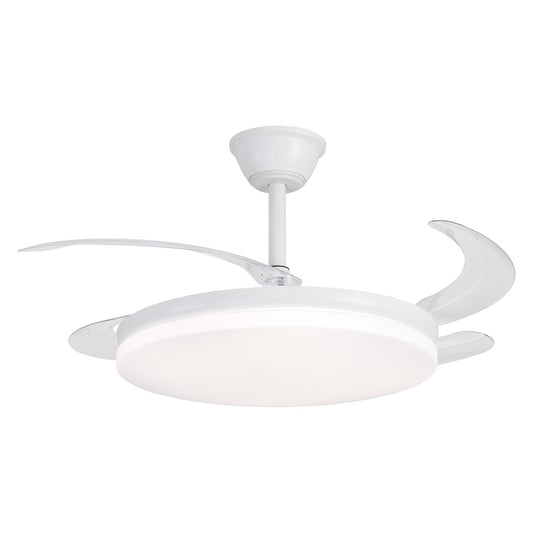 Ventilador de techo retráctil Creta Blanco AJP / Alemar con palas cerradas, vista frontal