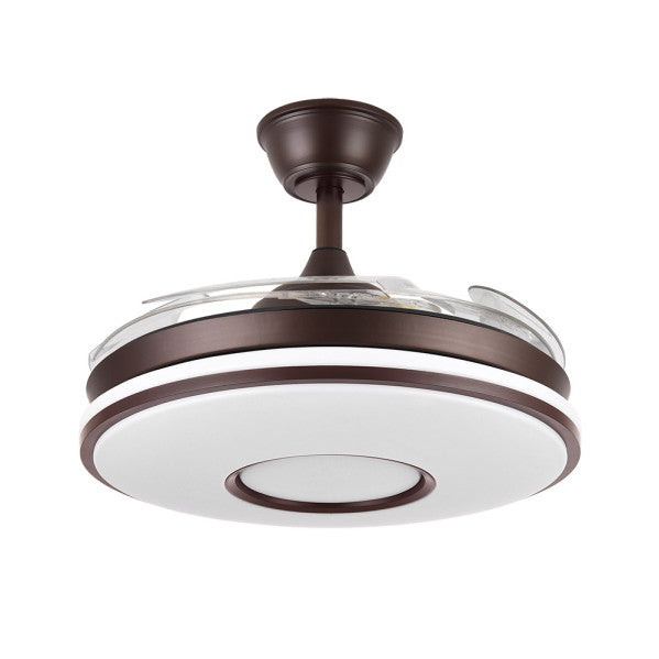 Ventilador de Techo con Luz LED Dani 106 cm Marrón Fabrilamp instalada en ambiente decorativo de salón o dormitorio | Fabrilamp / Abrila