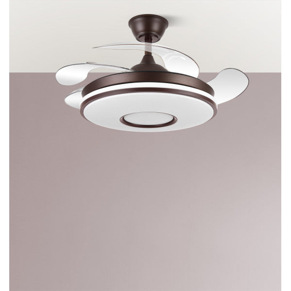 Ventilador de Techo con Luz LED Dani 106 cm Marrón Fabrilamp encendida con proyección de luz y ambiente | LuzGurú