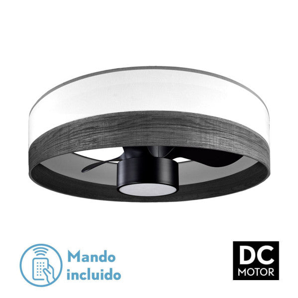 Ventilador Olga Blanco/Madera Negra 24W, 3 Aspas, 6 Velocidades, Control Remoto, Fabrilamp