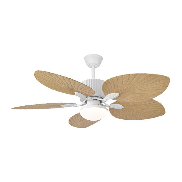 Ventilador Colla DC Blanco/Haya 132cm, detalle de las aspas de haya, diseño elegante y moderno.