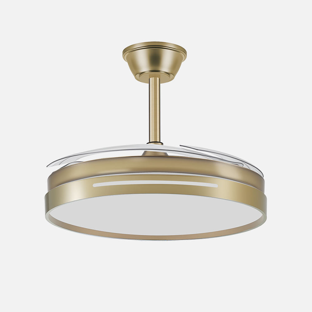 Ventilador Micenas fabricado en Metal color Cuero y ABS transparente