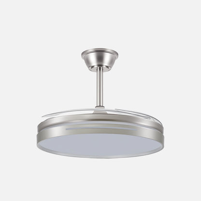 Ventilador Micenas fabricado en metal color níquel con aspas transparentes