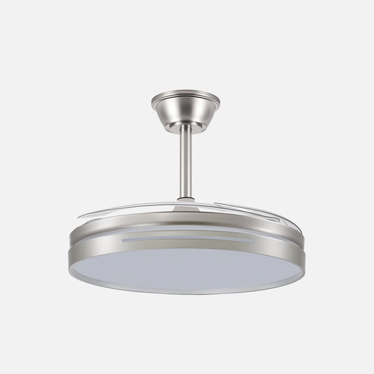 Ventilador Micenas fabricado en metal color níquel con aspas transparentes