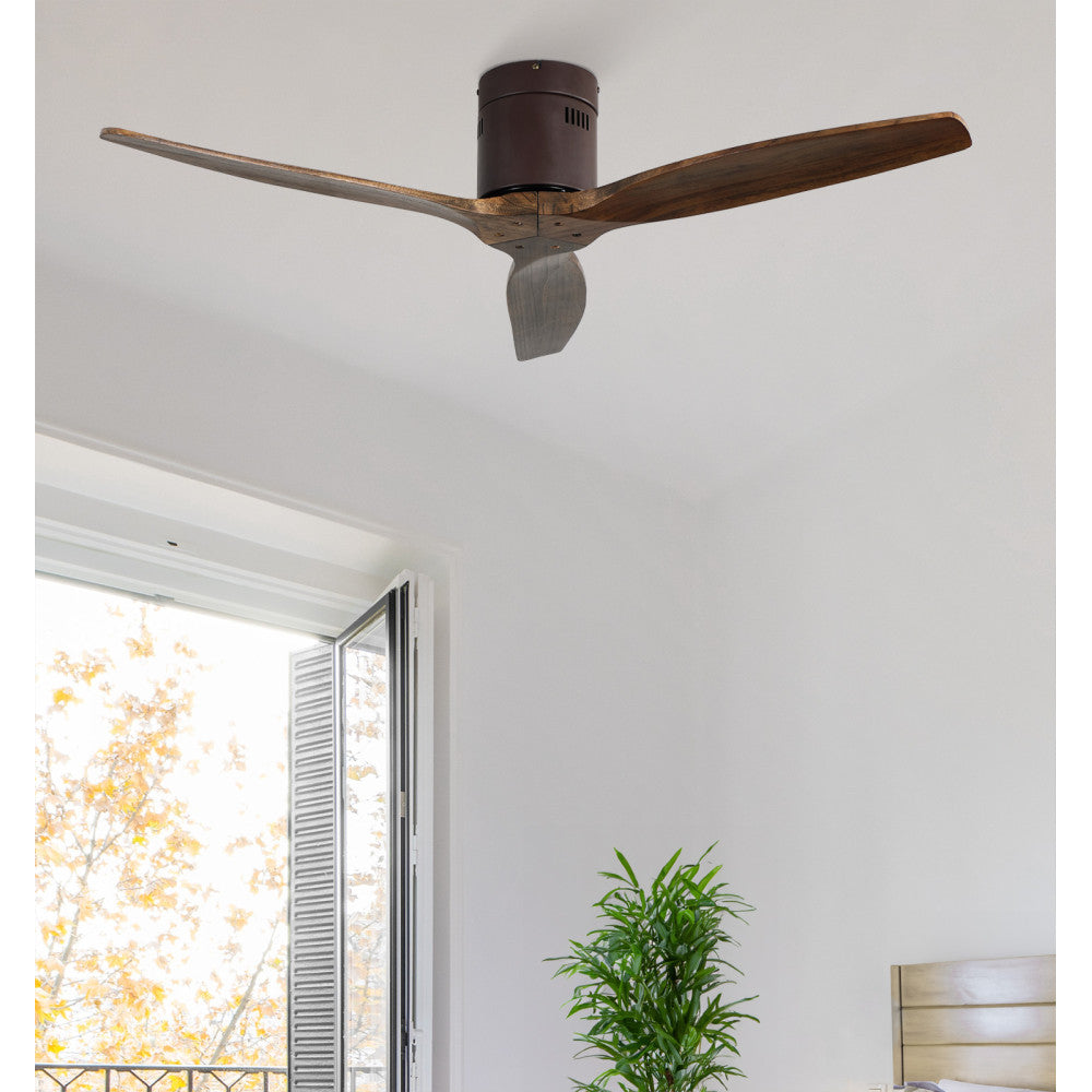 Ventilador de techo Aguilón Fabrilamp / Abrila marrón y roble, ref. 128290302