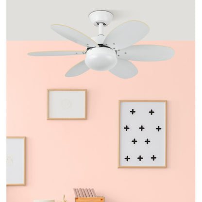 Ventilador de Techo Alves 85 cm Blanco con Aspas Reversibles y Mando Fabrilamp encendida con proyección de luz y ambiente | LuzGurú