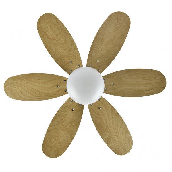 Ventilador de Techo Alves 85 cm Blanco con Aspas Reversibles y Mando Fabrilamp encendida con proyección de luz y ambiente | LuzGurú
