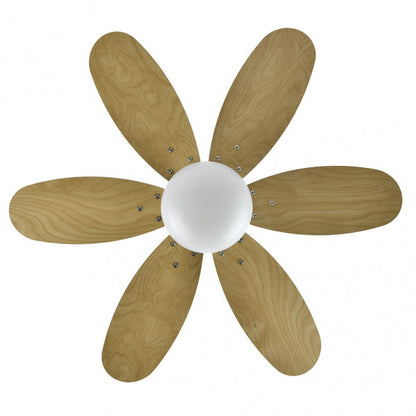 Ventilador de Techo Alves 85 cm Blanco con Aspas Reversibles y Mando Fabrilamp encendida con proyección de luz y ambiente | LuzGurú