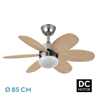 Ventilador de Techo con Luz Alves 85 cm Níquel Aspas Haya Fabrilamp - vista principal | Fabrilamp / Abrila