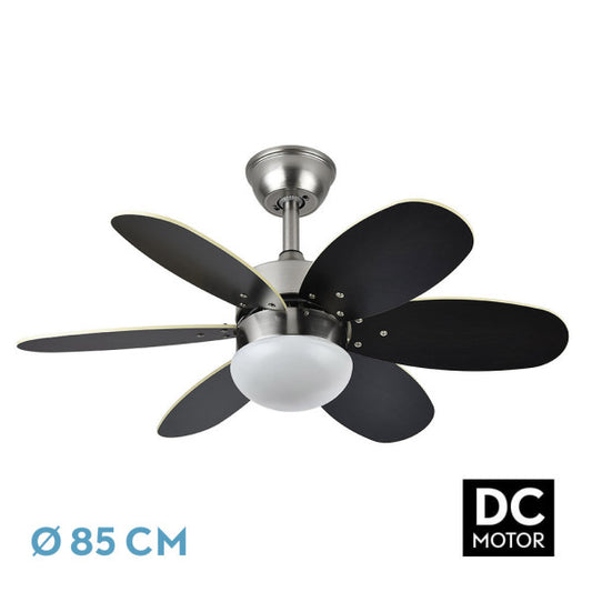 Ventilador de techo Alves DC de Fabrilamp en color níquel con aspas reversibles wengué/haya.