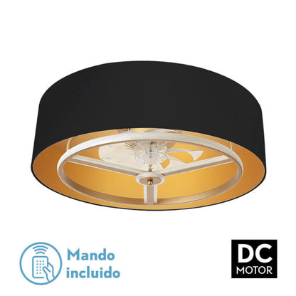 Ventilador de techo Anuska negro/oro con 8 aspas y luz LED integrada de Fabrilamp.