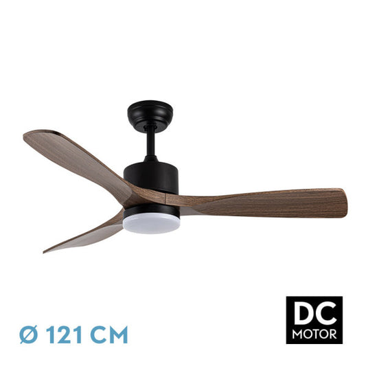 Ventilador DC Azabache 20W Negro/Roble, vista frontal, Fabrilamp