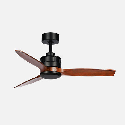 Ventilador Barrax fabricado en metal negro y aspas de madera color roble
