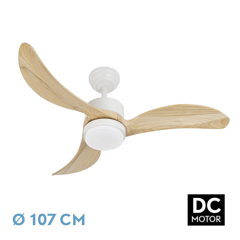 Bembezar Ventilador de Techo DC Silencioso Blanco y Haya Fabrilamp / Abrila