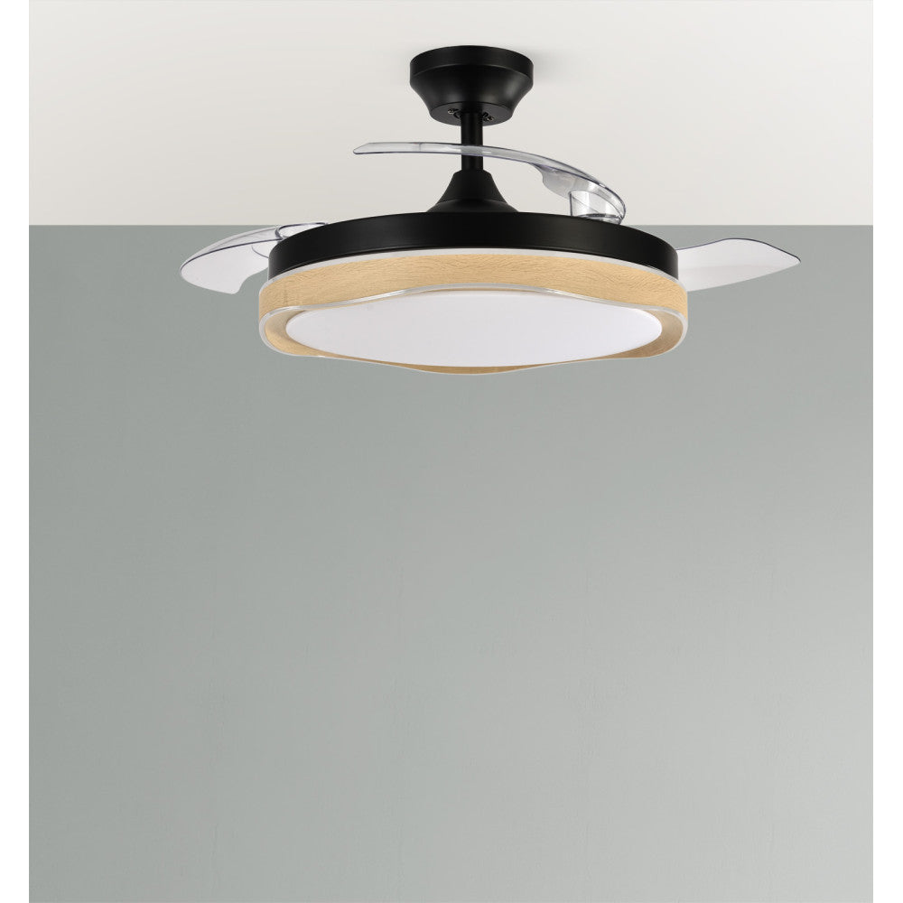 Elegante ventilador negro y madera ideal para salón