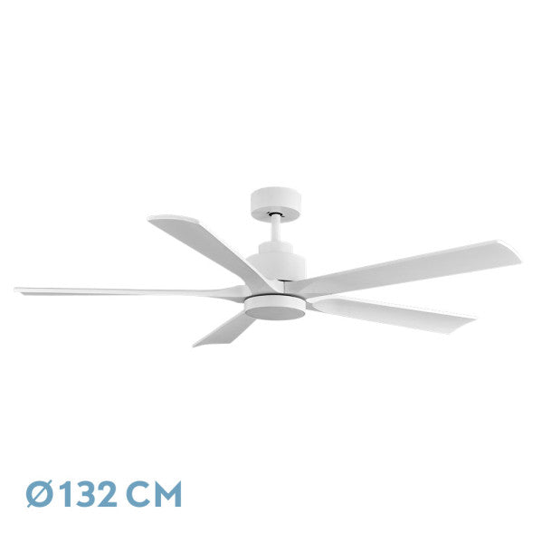 Ventilador de techo Cairo blanco de Fabrilamp, 5 aspas, 132cm de diámetro, con mando a distancia y temporizador.