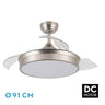 Ventilador de techo Cala Níquel de Fabrilamp con aspas retráctiles, mostrando su diseño elegante y moderno.