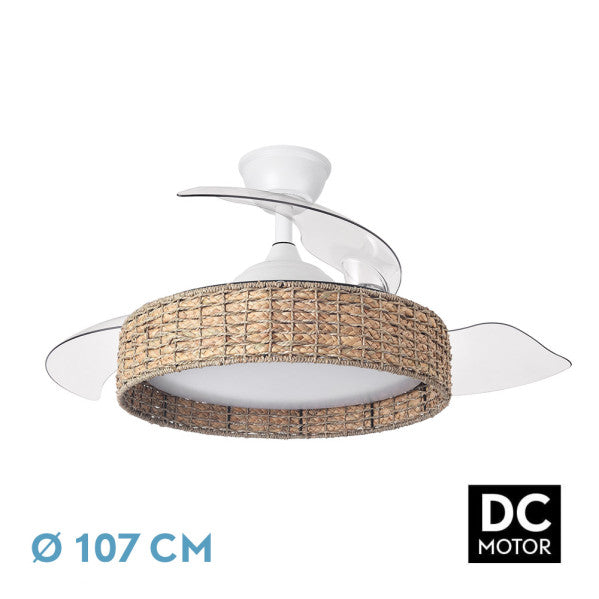 Ventilador Canario DC 59W Blanco/Natural de Fabrilamp, vista frontal