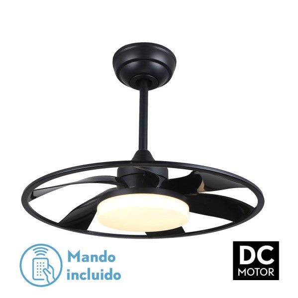 Ventilador de techo Celsius negro de Fabrilamp, con 6 aspas y luz LED integrada. Disponible en luzguru.com