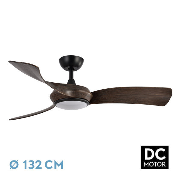 Ventilador de techo Cerdeña 30W negro/roble con 3 aspas, iluminación LED regulable y mando a distancia.