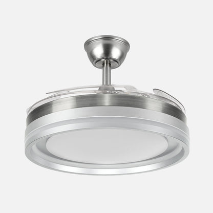 Ventilador Cerrato fabricado en Metal y ABS color Níquel, con luz LED