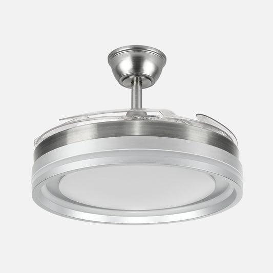 Ventilador Cerrato fabricado en Metal y ABS color Níquel, con luz LED