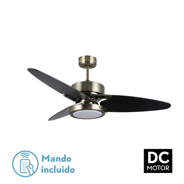 Ventilador de techo Fabrilamp Cross 30W, color cuero/negro-nogal, 3 aspas, mando a distancia.