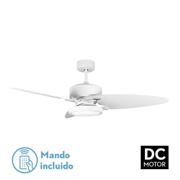 Ventilador de techo Fabrilamp Cross 30W blanco con aspas reversibles blanco/haya, vista frontal.