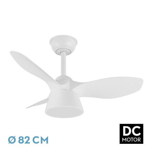 Ventilador de techo Cubico 36W blanco de Fabrilamp con 3 aspas y mando a distancia. Iluminación LED integrada.